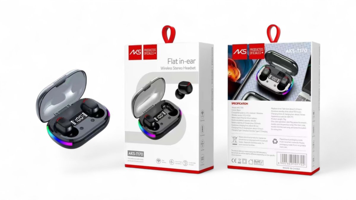 Flat in ear wireless headset Black