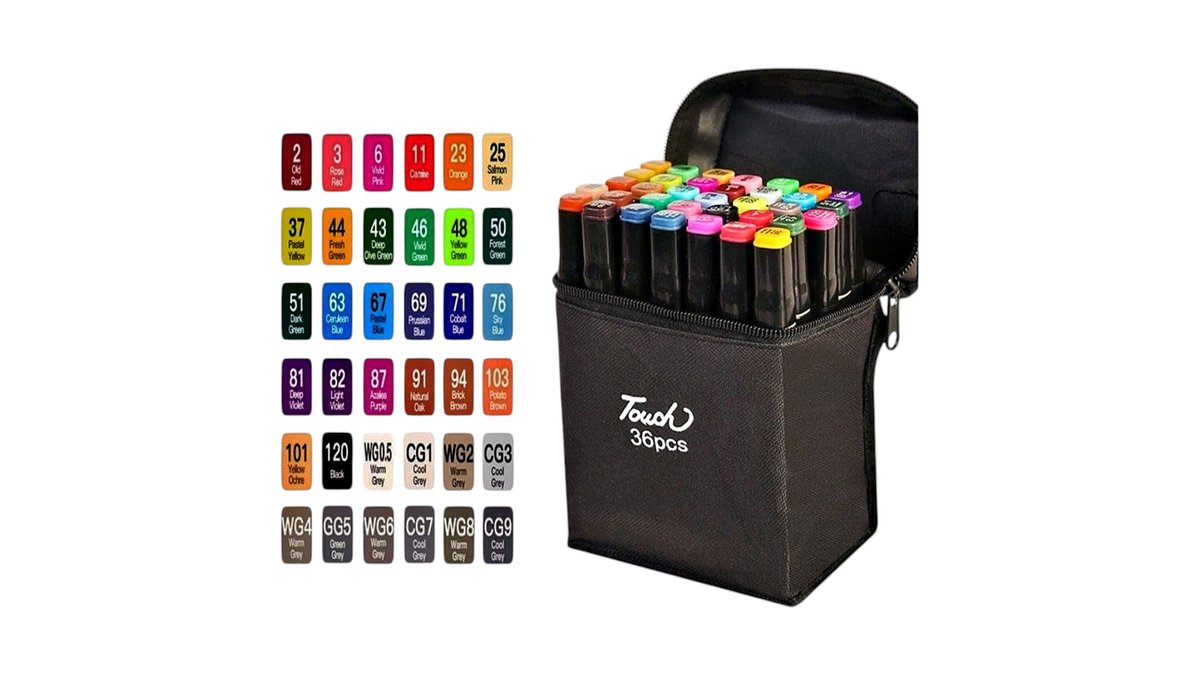 Touch Alcohol Markers Set – 36 Colors with Dual Tips