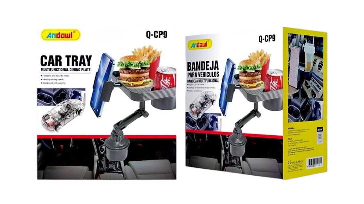 Andowl Q-CP9 Car Tray – Multifunctional Vehicle Dining Plate & Phone Holder