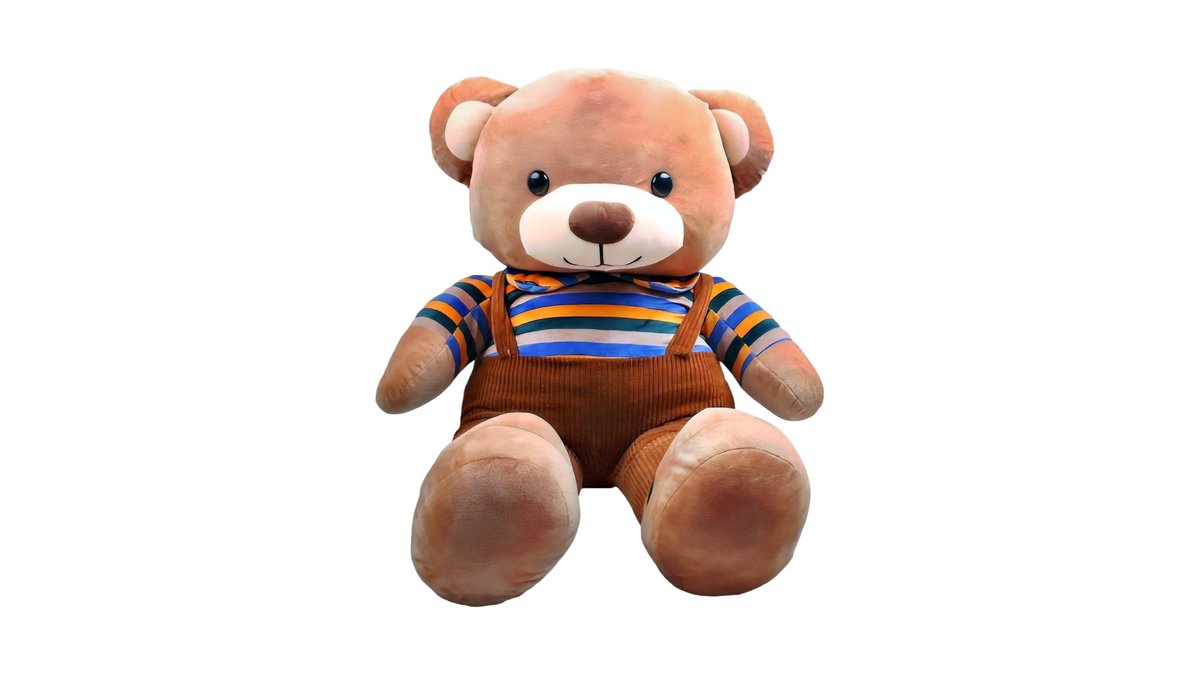 Giant Plush Teddy Bear with Striped Shirt & Overalls 80cm