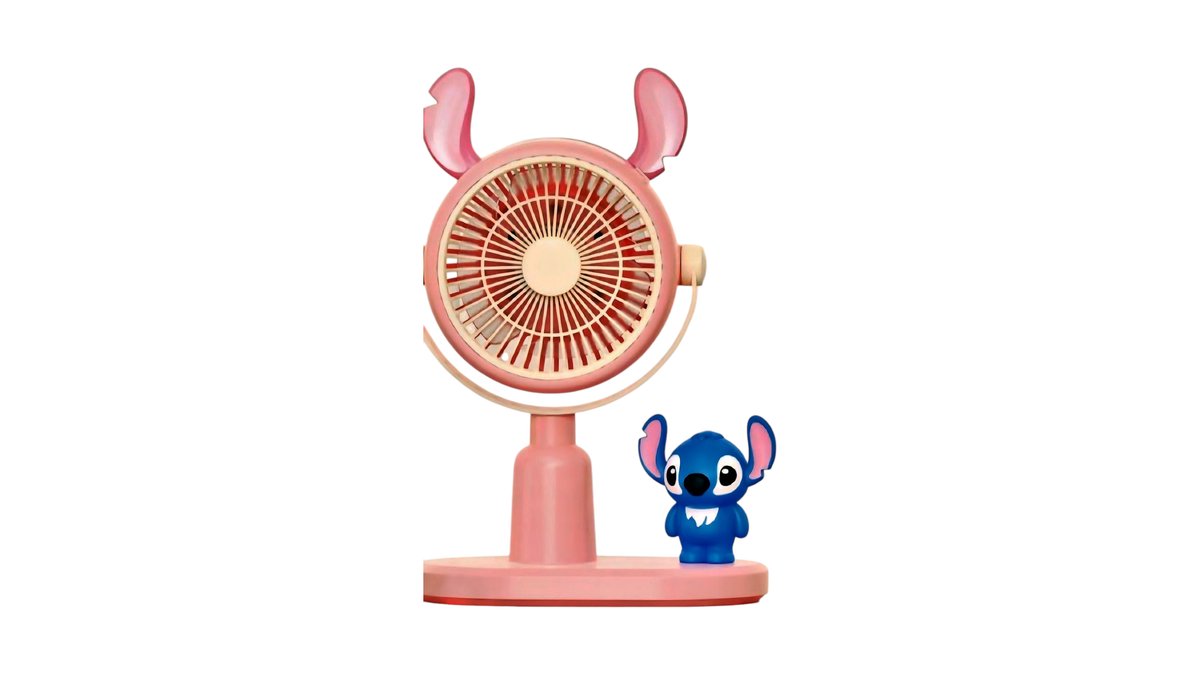 🌸 Pink Fan with Mini Blue Stitch Design