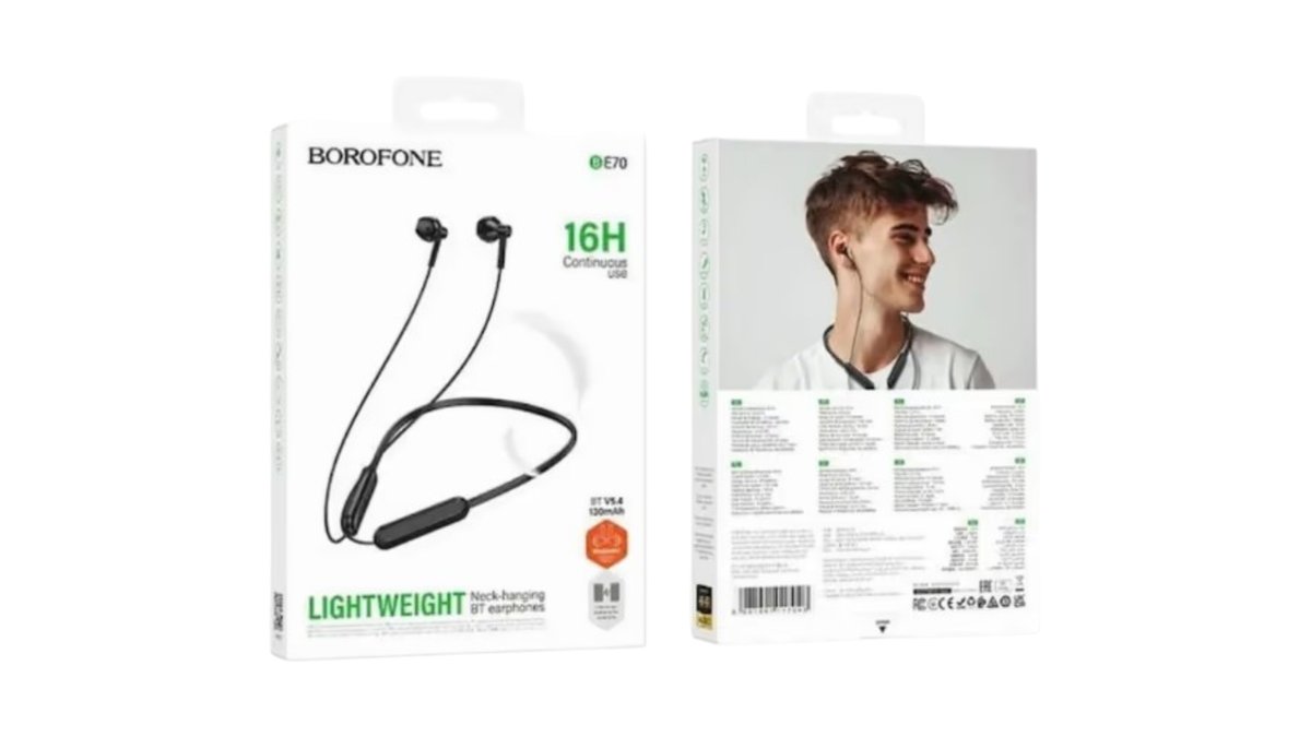 🎵 Borofone BE70 Lightweight Neckband Bluetooth Earphones – 16H Playtime (Black)