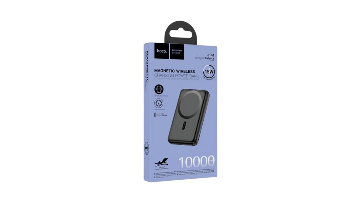 ⚡ Hoco J141 Magnetic Wireless Power Bank 10000mAh – 15W Fast Charging (Black)