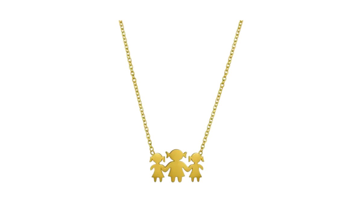 Gold Stainless Steel Family Necklace – Mom with 2 Girls