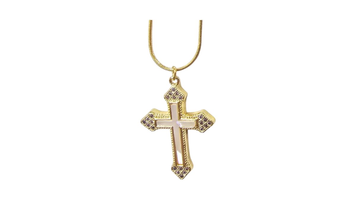 Cross Elegant Gold – Stainless Steel Necklace, CZ Stones