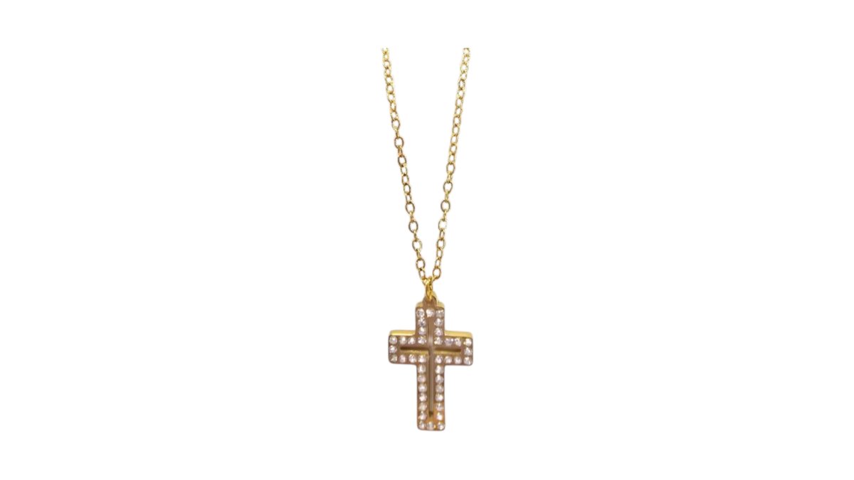 Cross Small Gold – Stainless Steel Necklace, Pave Design