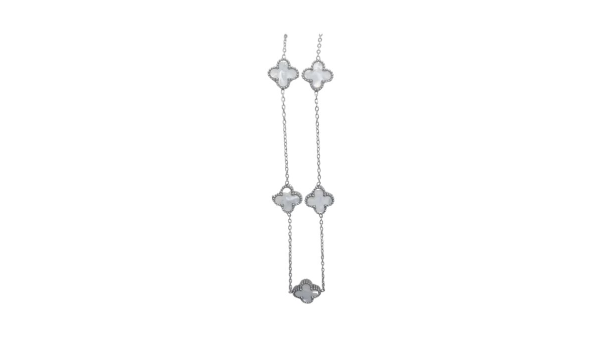 🌸 Mother of Pearl Clover Necklace – Silver