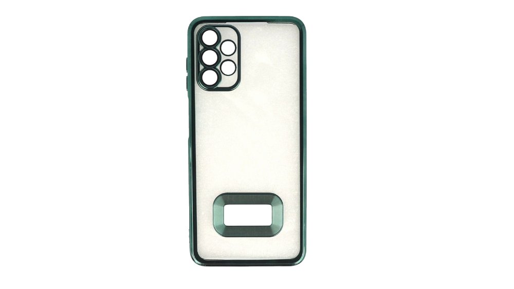 Green Kickstand Case for Samsung A32 – Clear Back with Metallic Frame