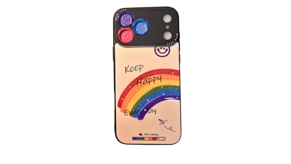 Rainbow Keep Happy – iPhone 17 pro max Case with Glitter Camera Protectors