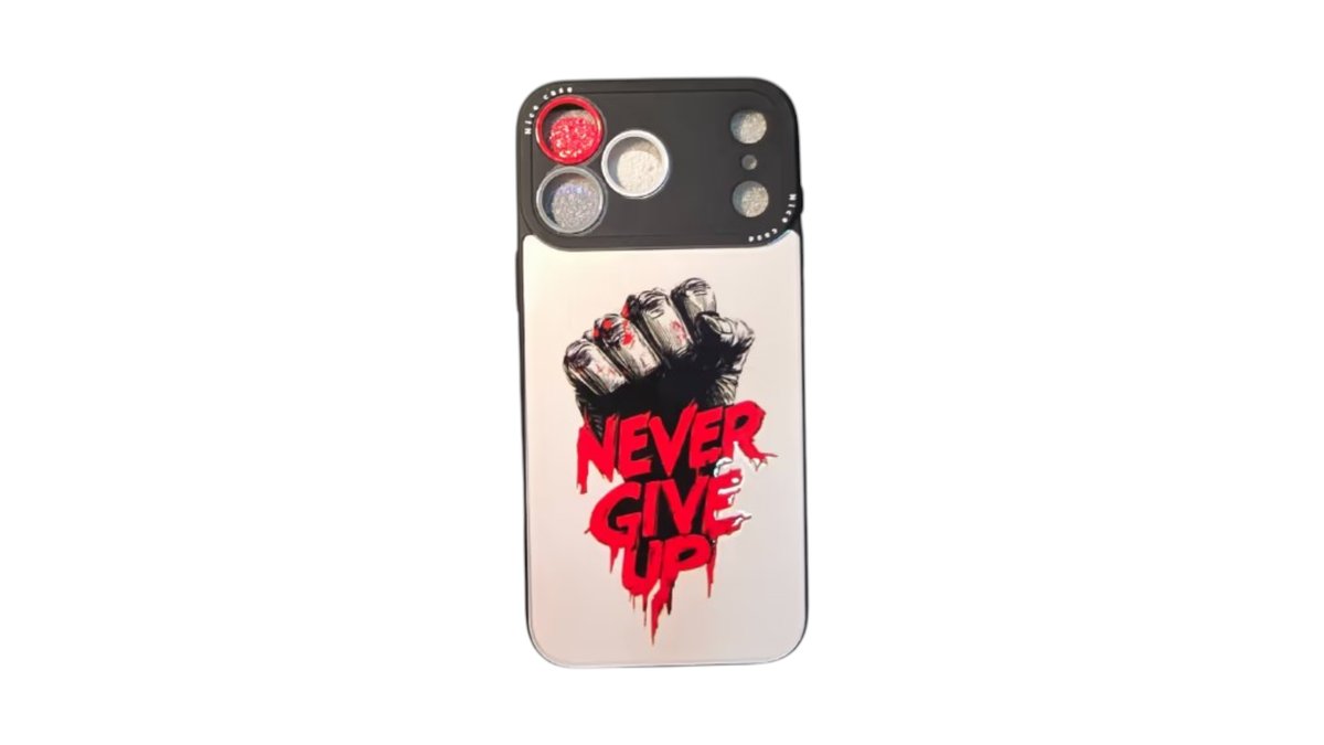 Never Give Up – iPhone 17 pro max Case with Glitter Camera Protectors