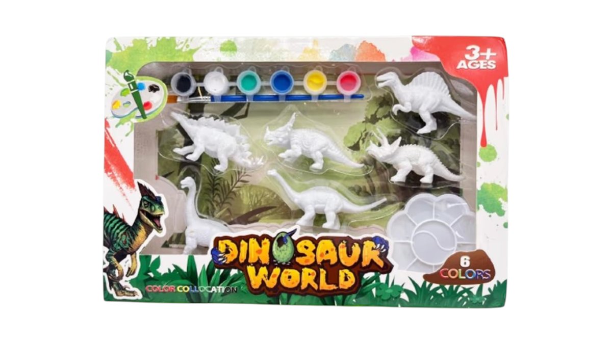 🦕 Dinosaur Painting Kit – 6 Figures + Paint Set (Ages 3+)