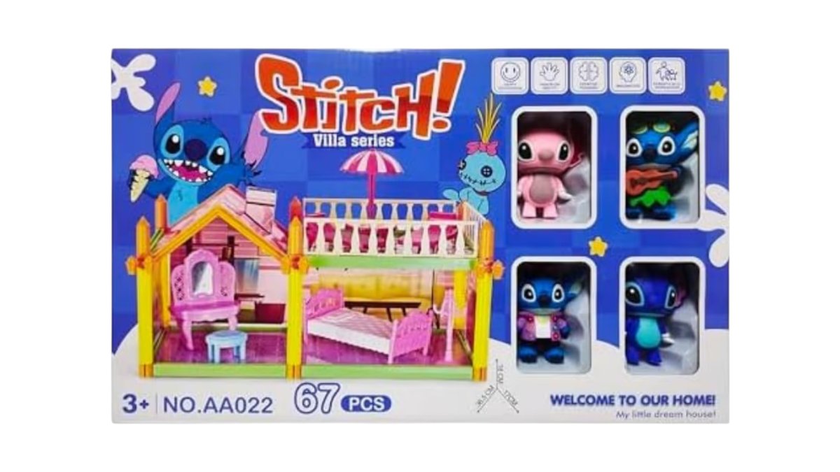 Stitch Villa Series Playset – 67 PCS | Dollhouse with Figures & Furniture