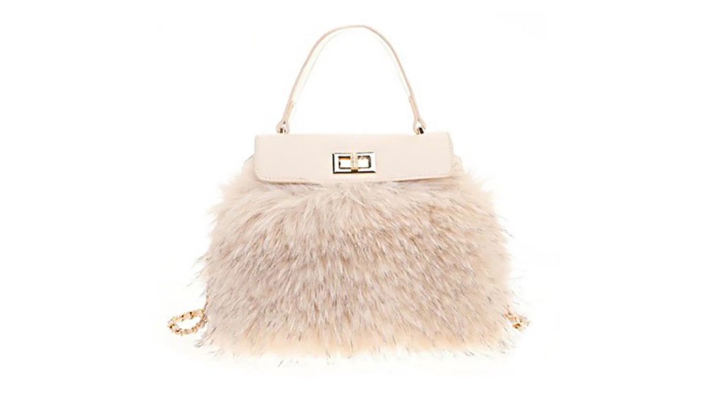 Luxury Faux Fur Top-Handle Tote Bag – Elegant Winter Handbag with Soft Plush Design Cream