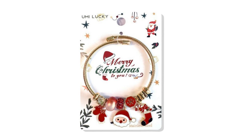 Christmas Charm Bracelet – Santa Hat, Beads & Stocking