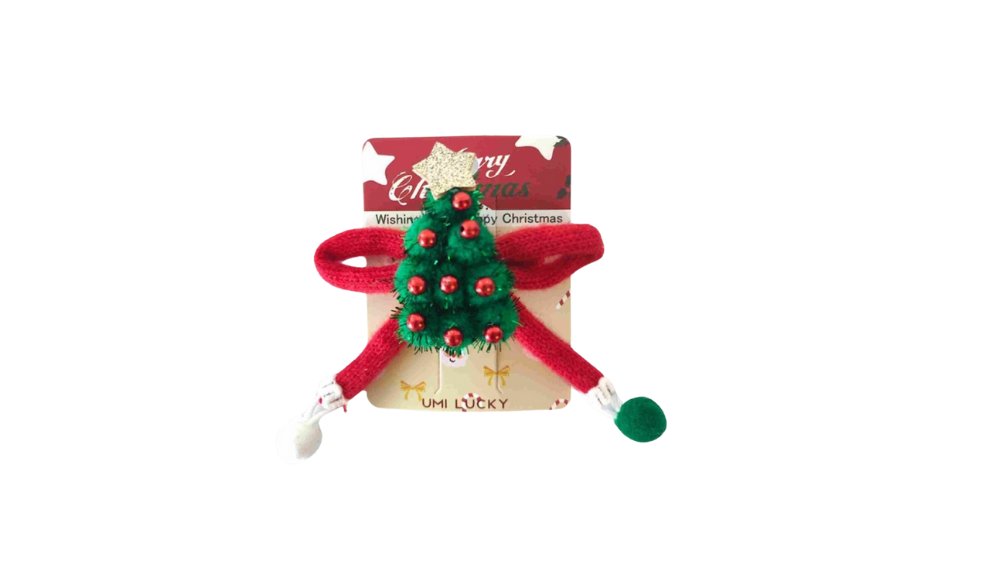Christmas Tree Hair Clip with Red Ribbon Band