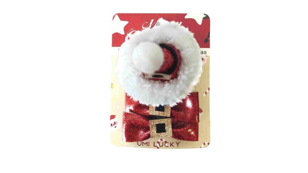 Santa Pom-Pom Hair Clip with Belt Bow