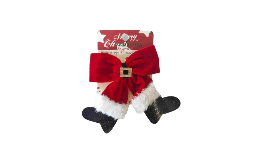 Santa Legs Christmas Hair Clip with Red Bow