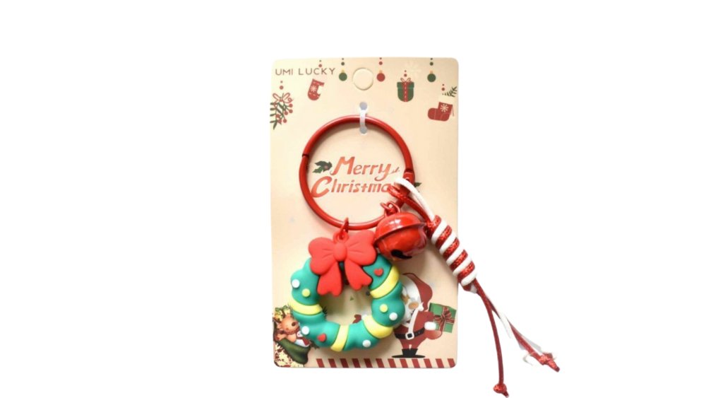 Christmas Wreath Keychain with Red Bow & Jingle Bell