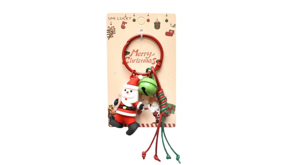 Santa Claus Christmas Keychain with Green Bell