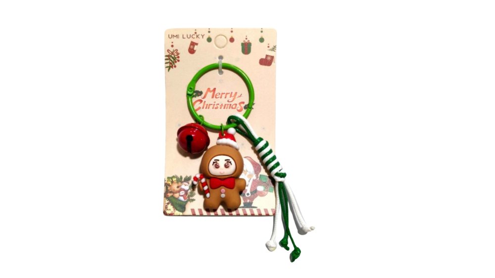 Gingerbread Man Christmas Keychain with Jingle Bell
