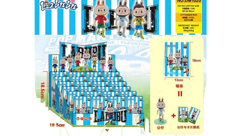 Labubu Footballers blind box with cards and small figure