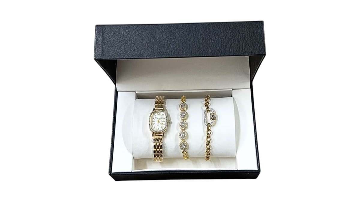 Gold Crystal Edition – 3-Piece Watch & Bracelet Set