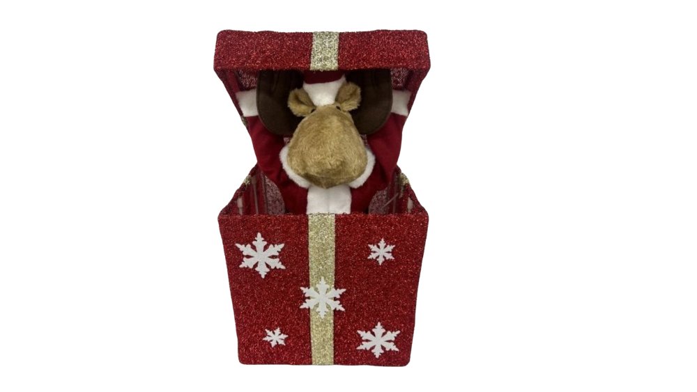65cm Animated Christmas Gift Box – Electric Pop-Up Reindeer