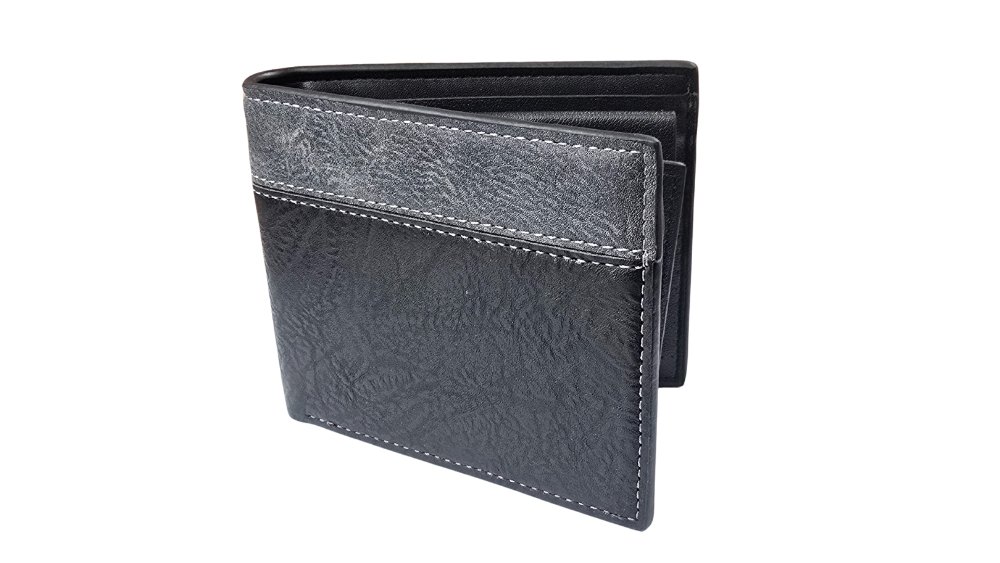 Men’s Classic Balck and grey Bi-Fold Wallet with Gift Box – Leather-Look Design