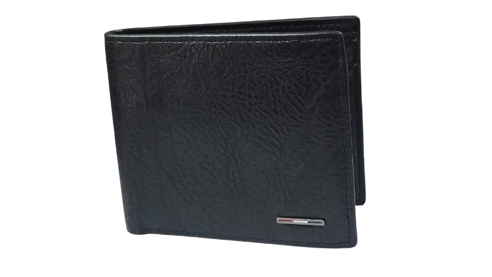 Men’s Classic Black Look-Leather Wallet with Coin Pocket & Multi-Card Organizer