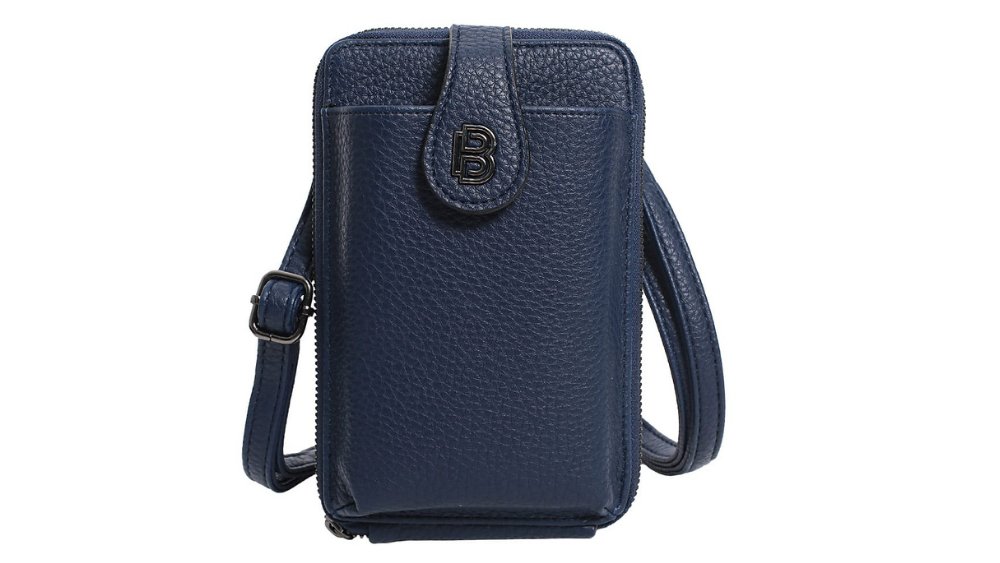 Women’s Crossbody Phone Bag – Premium Blue Leather, Multi-Pocket Design