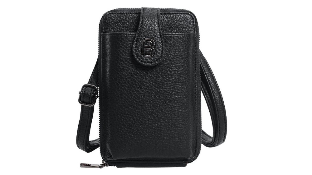 Women’s Crossbody Phone Bag – Premium Black Leather, Multi-Pocket Design