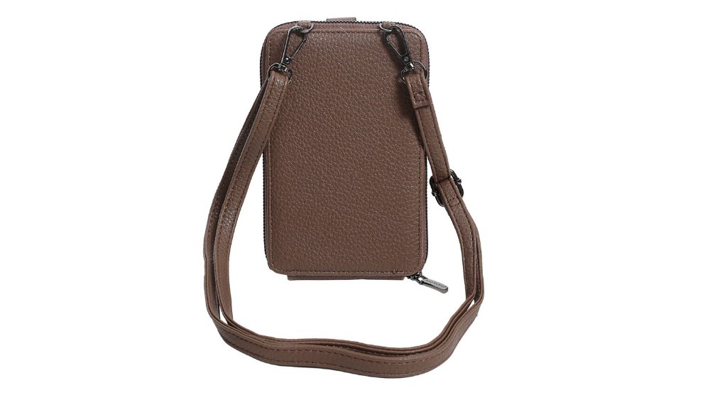 Women’s Crossbody Phone Bag – Premium Brown-Beige Leather, Multi-Pocket Design