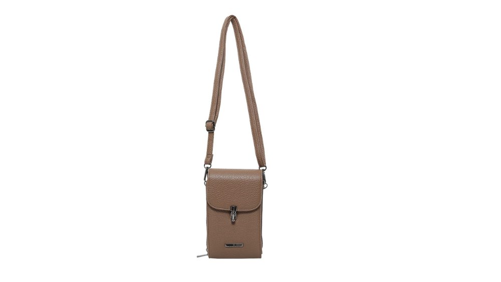 Minimal Faux Leather Crossbody Phone Bag – Taupe | Adjustable Strap