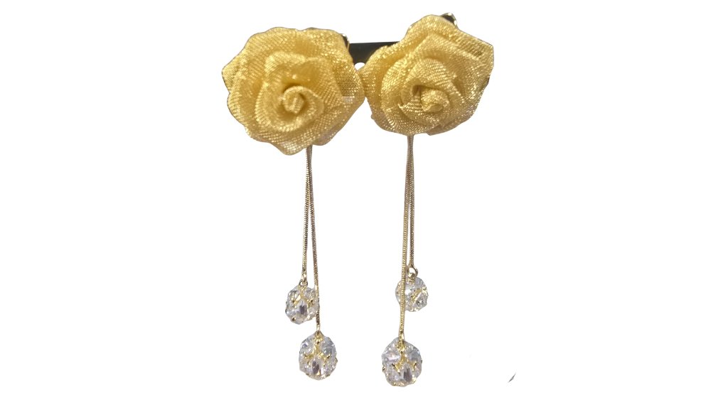 Gold Rose Fabric Drop Earrings