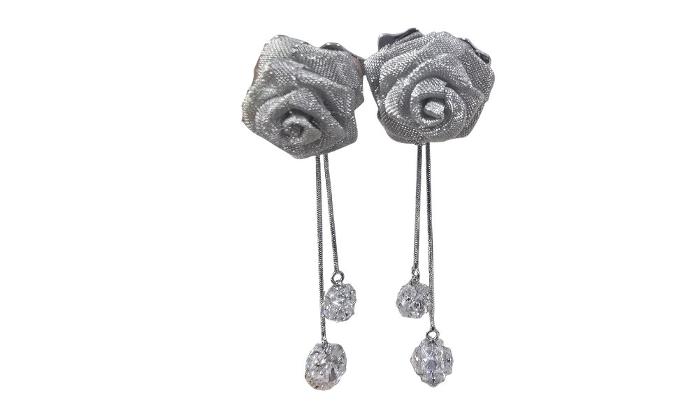 Silver Rose Fabric Drop Earrings