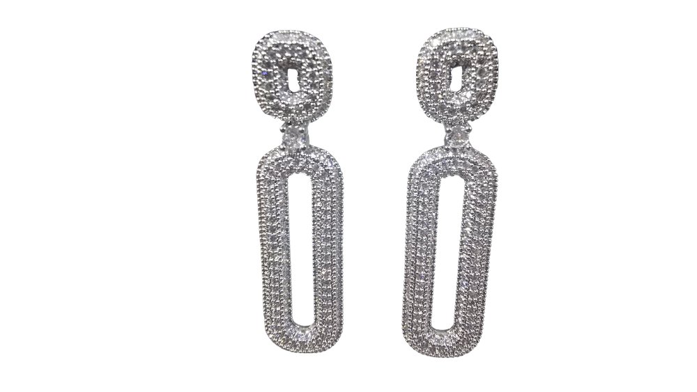 Silver Geometric Crystal Drop Earrings