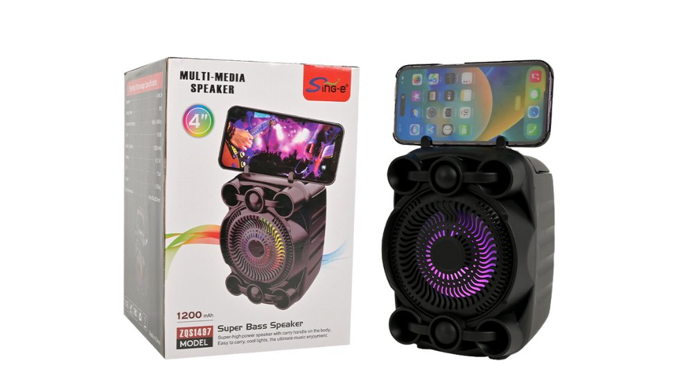 Portable Multi-Media Speaker 4” with RGB Lights & Phone Holder
