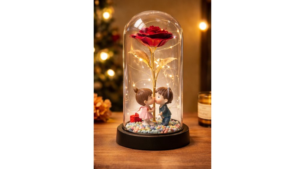 Couple kissing each other and rose led light