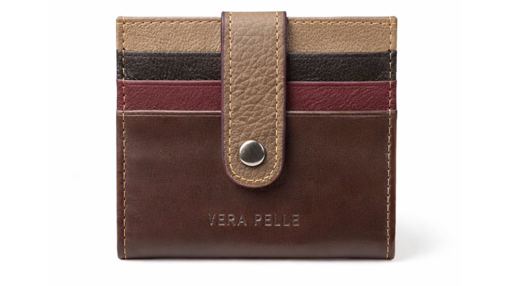 Genuine Leather Multi-Color Card Wallet with Snap Closure