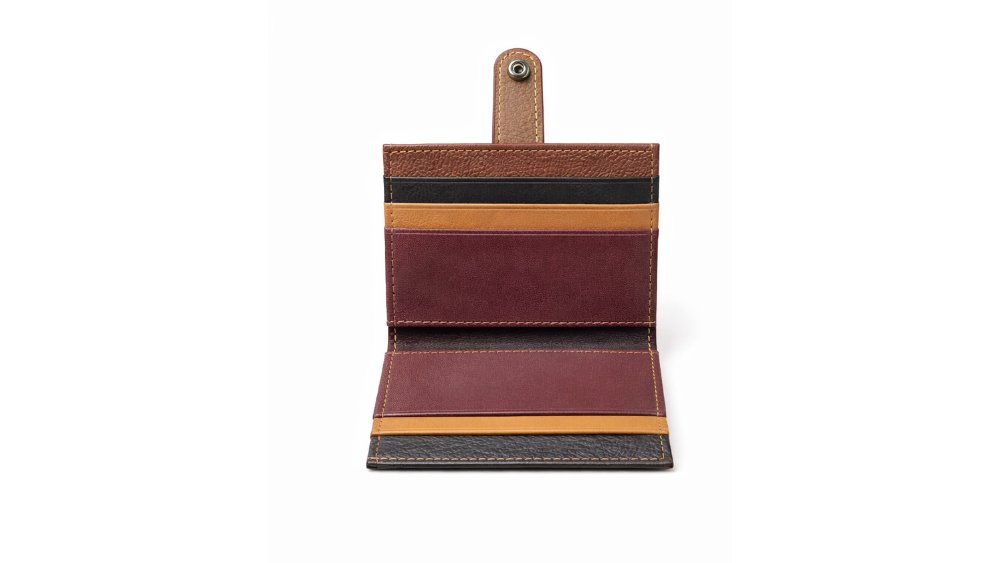 Genuine Leather Multi-Color Card Wallet with Snap Closure