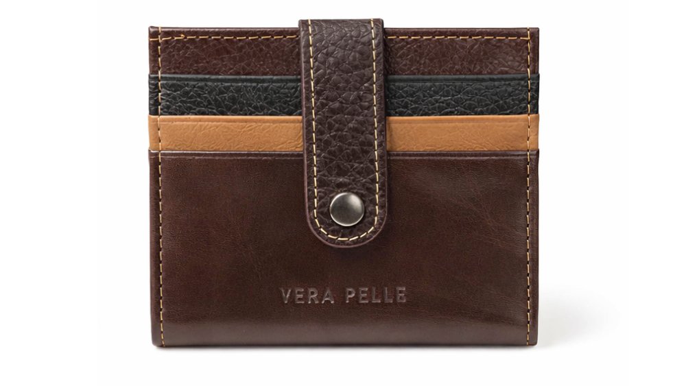 Genuine Leather Multi-Color Card Wallet with Snap Closure