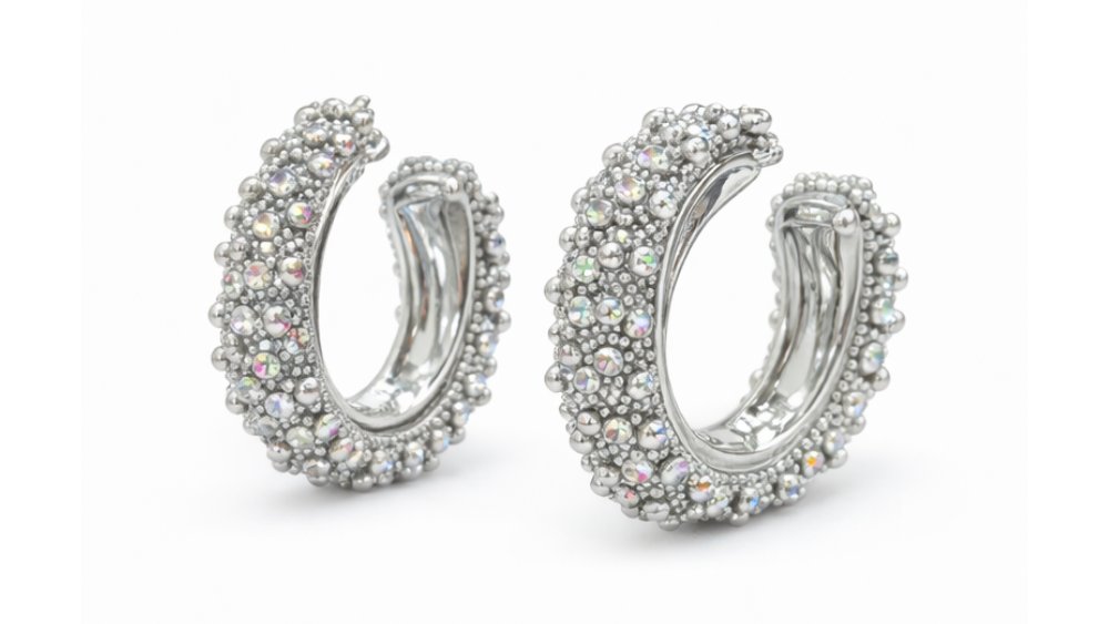 Crystal Pavé Stainless Steel Hoop Earrings – Multicolor Collection