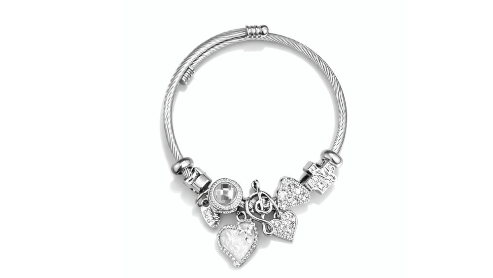 💫 Pandora Style Bracelet – White Heart & Music Note Charms