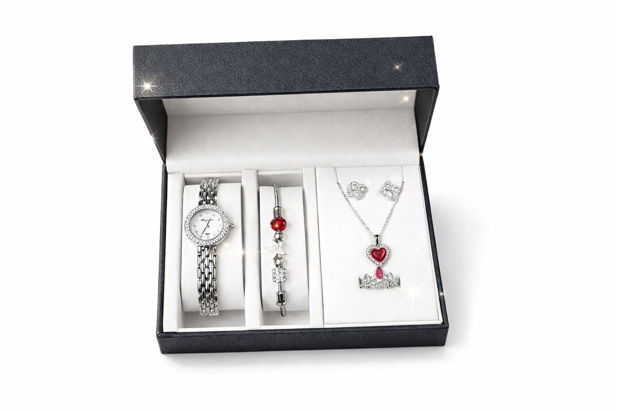 Silver Heart Edition – 4-Piece Watch & Jewelry Set
