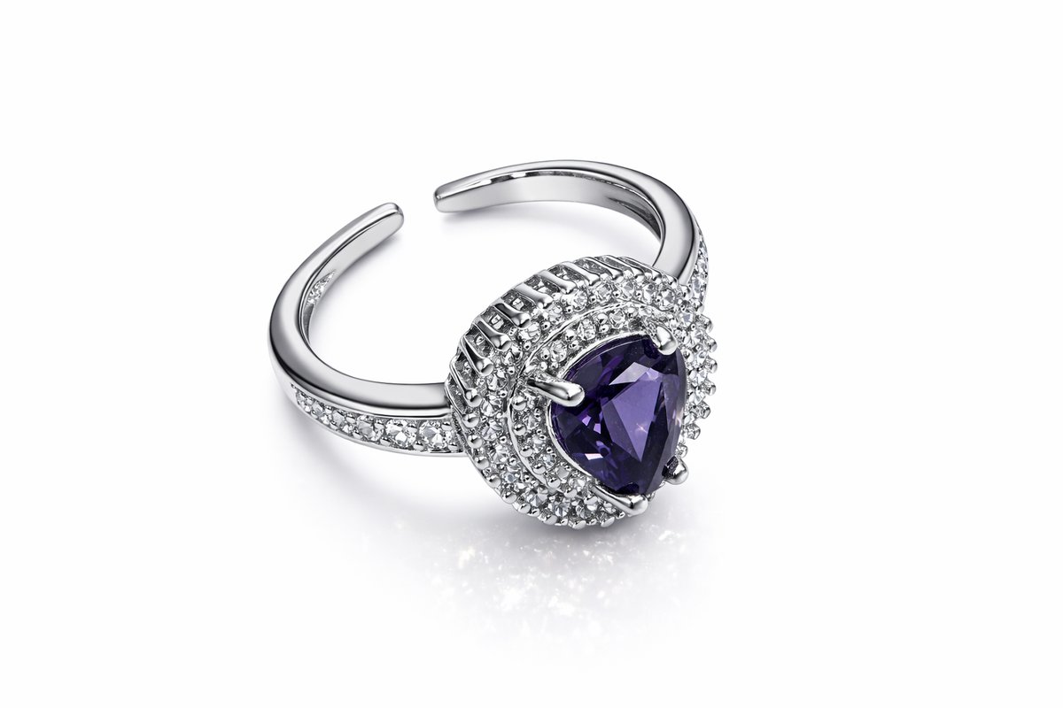 Silver Stainless Steel Ring with Purple Heart Crystal