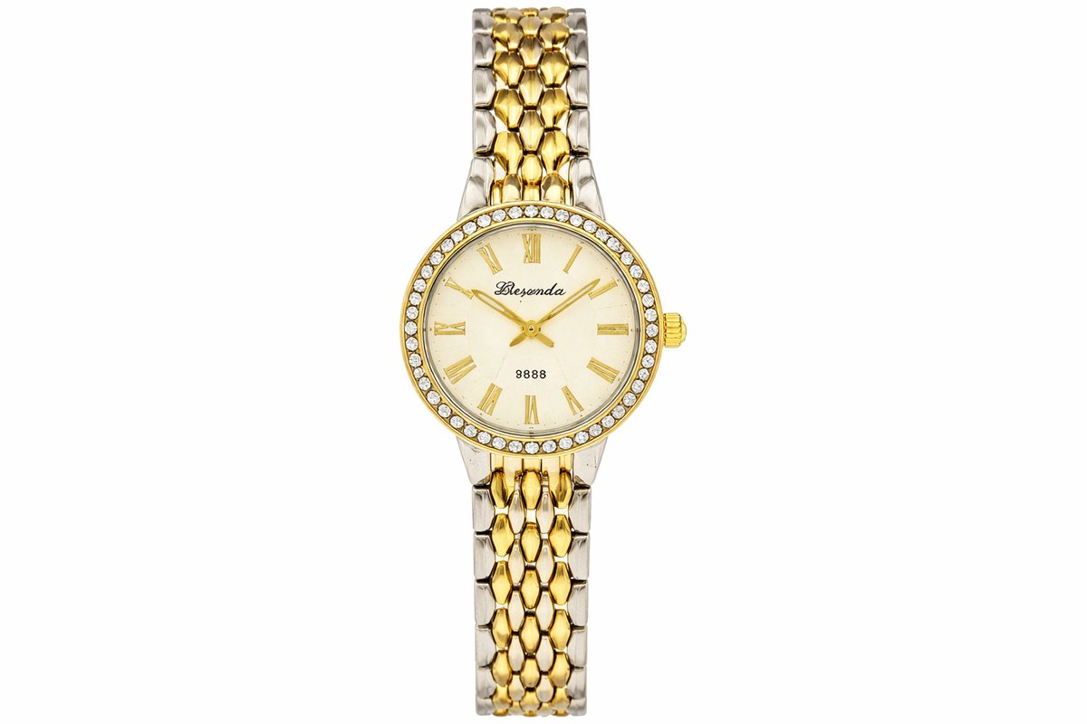 Classic Two-Tone Stainless Steel Ladies Watch with Crystal Bezel