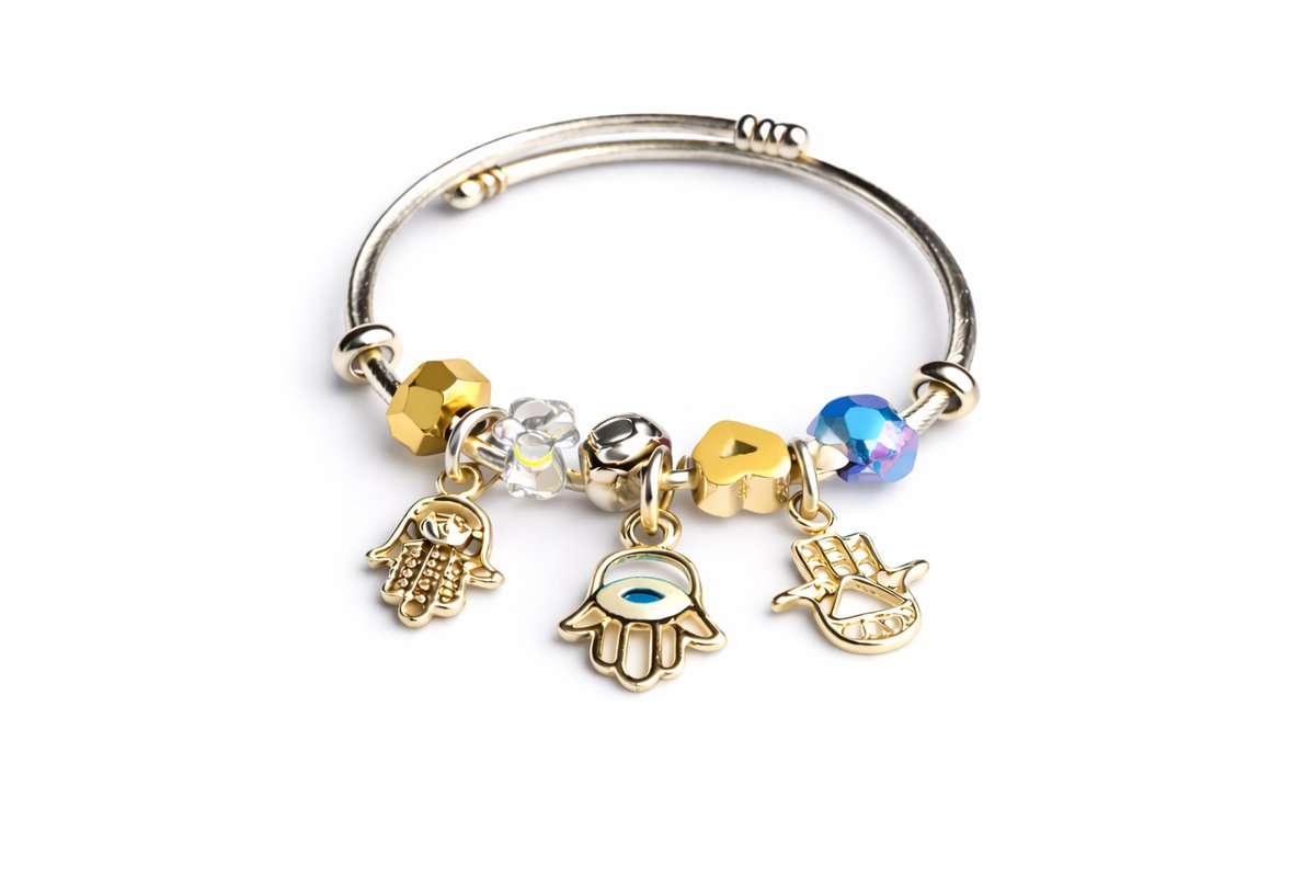 💫 Pandora Style Bracelet –Gold Hamsa Hand and Evil Eye