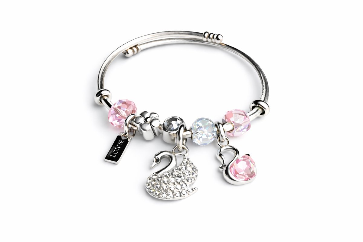 💫 Pandora Style Bracelet –Pink Swan