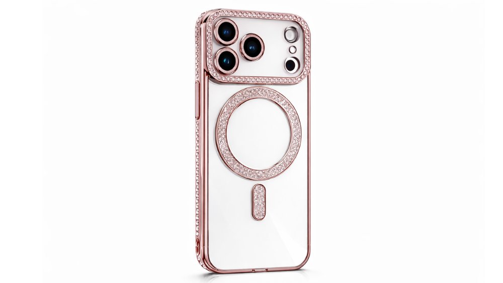 Luxury rosegold Clear Phone Case with Rhinestones & Magnetic Ring for iphone 17 pro