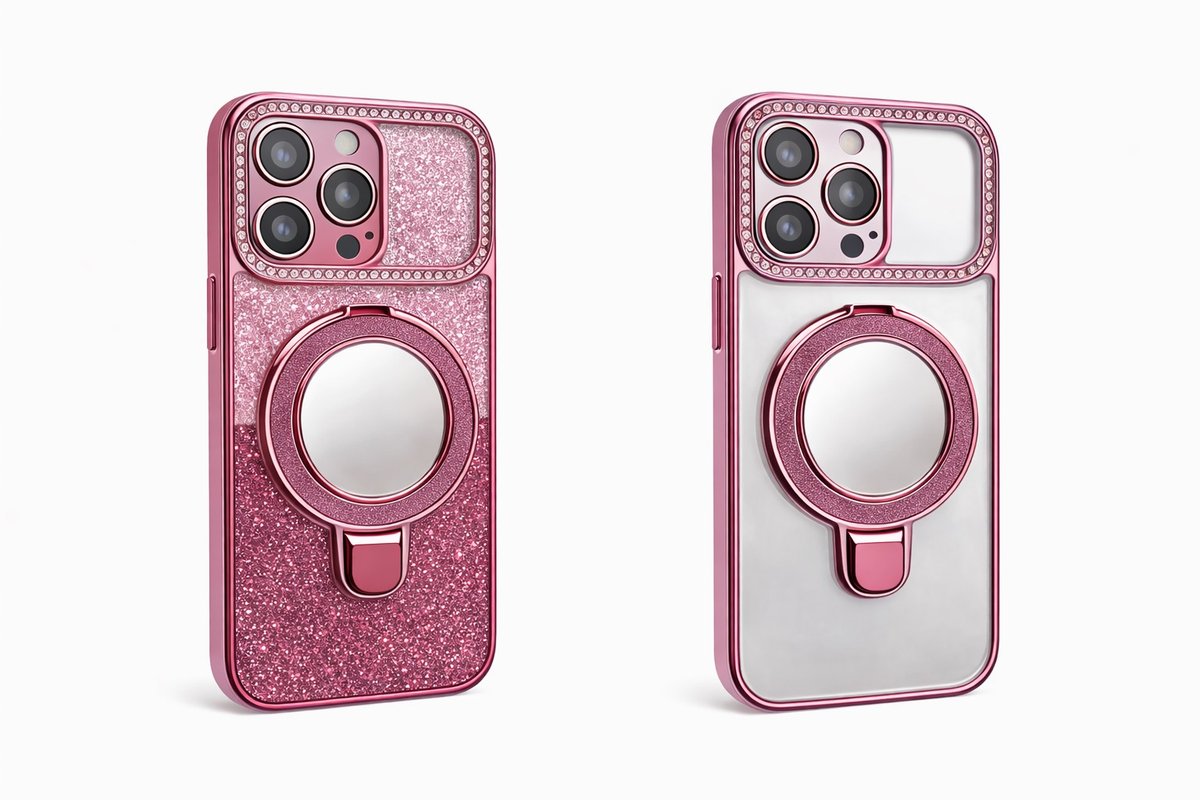 Glitter fuxia iPhone Case with Mirror, Ring Holder Iphone 17 air